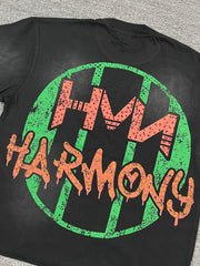HARMONY Men's Vintage Graffiti Graphic Oversized T-Shirt – Double-Sided Unisex Streetwear Tee
