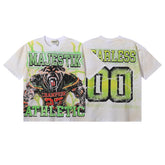 MAJESTIK Men's Vintage Graphic Oversized T-Shirt – Athletic Streetwear Double-Sided Print Casual Tee