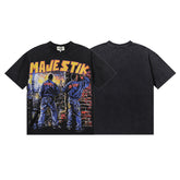 MAJESTIK Men's Vintage Graphic Oversized T-Shirt – Retro Streetwear Casual Graphic Tee