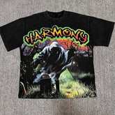 HARMONY Vintage Harmony Grim Reaper Graphic Oversized T-Shirt – Double-Sided Unisex Streetwear Tee