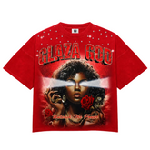 GLAZA GOD Flowers - Heavyweight Terry Oversized Tee- Red