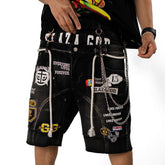 Shorts Denim `Patches' -Double Waistband |GLAZA GOD| Black