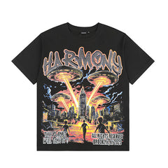 HARMONY Vintage Harmony UFO Graphic Oversized T-Shirt – Double-Sided Unisex Streetwear Tee
