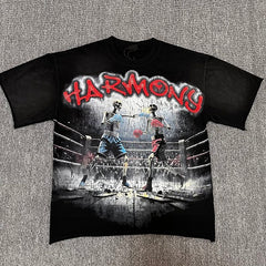HARMONY Vintage Harmony Boxing Graphic Oversized T-Shirt – Double-Sided Unisex Streetwear Tee