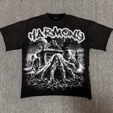 HARMONY Men's Vintage Gothic Graveyard Graphic Oversized T-Shirt – Double-Sided Unisex Streetwear Tee