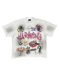 HARMONY Men's Vintage Y2K Oversized Graphic T-Shirt Cotton Double-Sided Print