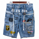 GLAZA GOD Shorts Denim `Patches' -Double Waistband |Blue Jeans