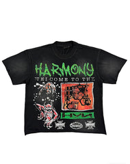 HARMONY Men's Vintage Graffiti Graphic Oversized T-Shirt – Double-Sided Unisex Streetwear Tee