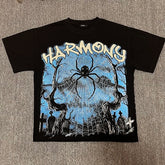 HARMONY Men's Vintage Spider Graphic Oversized T-Shirt – Double-Sided Unisex Streetwear Tee