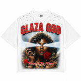 GLAZA GOD Flowers - Heavyweight Terry Oversized Tee- White