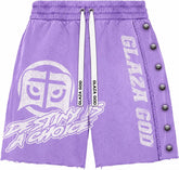 GLAZA GOD Heavyweight French Terry Shorts – Purple Wash