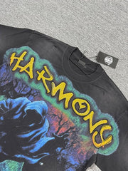 HARMONY Men's Vintage Grim Reaper Graphic Oversized T-Shirt – Double-Sided Unisex Streetwear Tee