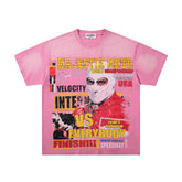 MAJESTIK Men's Vintage Graphic Oversized T-Shirt – Pink Retro Streetwear Washed Casual Tee