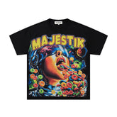 MAJESTIK Men's Vintage Graphic Oversized T-Shirt – Colorful Streetwear Double-Sided Print Casual Tee