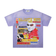 MAJESTIK Men's Vintage Graphic Oversized T-Shirt – Purple Retro Streetwear Washed Casual Tee