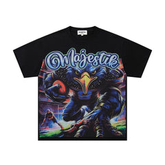 MAJESTIK Men's Vintage Graphic Oversized T-Shirt – Fantasy Streetwear Double-Sided Print Casual Tee
