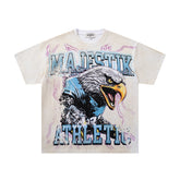 MAJESTIK Men's Vintage Sports Graphic Oversized T-Shirt – Streetwear Double-Sided Print Casual Tee