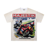 MAJESTIK Men's Vintage Graphic Oversized T-Shirt – Racing Streetwear Double-Sided Print Casual Tee