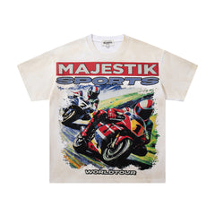 MAJESTIK Men's Vintage Graphic Oversized T-Shirt – Racing Streetwear Double-Sided Print Casual Tee