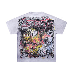 MAJESTIK Men's Vintage Graphic Oversized T-Shirt – Abstract Streetwear Double-Sided Print Casual Tee