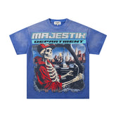 MAJESTIK Men's Vintage Racing Graphic Oversized T-Shirt – Blue Streetwear Double-Sided Print Casual Tee