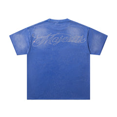 MAJESTIK Men's Vintage Racing Graphic Oversized T-Shirt – Blue Streetwear Double-Sided Print Casual Tee