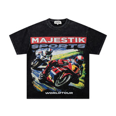 MAJESTIK Men's Vintage Racing Graphic Oversized T-Shirt – Streetwear Double-Sided Print Casual Tee