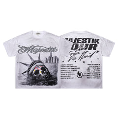 MAJESTIK Men's Vintage Graphic Oversized T-Shirt – Artistic Streetwear Double-Sided Print Casual Tee