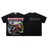 MAJESTIK Men's Vintage Racing Graphic Oversized T-Shirt – Streetwear Double-Sided Print Casual Tee