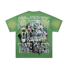 MAJESTIK Men's Vintage Graphic Oversized T-Shirt – Green Streetwear Double-Sided Print Casual Tee