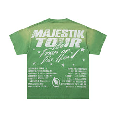MAJESTIK Men's Vintage Graphic Oversized T-Shirt – Artistic Streetwear Double-Sided Print Casual Tee