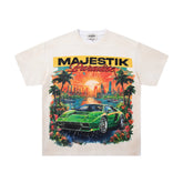 MAJESTIK Men's Vintage Graphic Oversized T-Shirt – Sports Streetwear Double-Sided Print Casual Tee