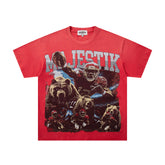 MAJESTIK Men's Vintage Graphic Oversized T-Shirt – Red Streetwear Double-Sided Print Casual Tee