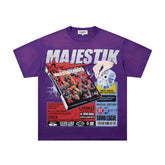 MAJESTIK Men's Vintage Graphic Oversized T-Shirt – Purple Streetwear Double-Sided Print Casual Tee