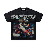 MAJESTIK Men's Vintage Graphic Oversized T-Shirt – Dark Streetwear Double-Sided Print Casual Tee