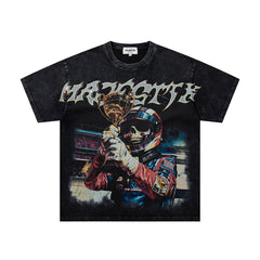 MAJESTIK Men's Vintage Graphic Oversized T-Shirt – Dark Streetwear Double-Sided Print Casual Tee