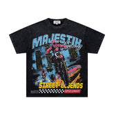 MAJESTIK Men's Vintage Graphic Oversized T-Shirt – Racing Streetwear Double-Sided Print Casual Tee