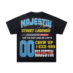 MAJESTIK Men's Vintage Graphic Oversized T-Shirt – Racing Streetwear Double-Sided Print Casual Tee