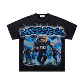 MAJESTIK Men's Y2K Graphic Oversized T-Shirt – Blue Print Streetwear Double-Sided Casual Tee