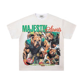 MAJESTIK Men's Vintage Graphic Oversized T-Shirt – Sports Streetwear Double-Sided Print Casual Tee