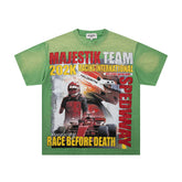 MAJESTIK Men's Vintage Graphic Oversized T-Shirt – Green Streetwear Washed Casual Tee