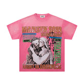 MAJESTIK Men's Vintage Graphic Oversized T-Shirt – Pink Retro Streetwear Washed Casual Tee