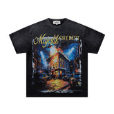 MAJESTIK Men's Vintage Graphic Oversized T-Shirt – Dark Streetwear Double-Sided Print Casual Tee