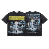 MAJESTIK Men's Vintage Graphic Oversized T-Shirt – Futuristic Streetwear Double-Sided Print Casual Tee