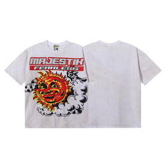 MAJESTIK Men's Vintage Graphic Oversized T-Shirt – Streetwear Retro Graphic Casual Tee