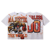 MAJESTIK Men's Vintage Graphic Oversized T-Shirt – Sports Streetwear Double-Sided Print Casual Tee