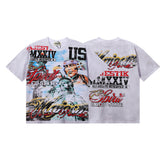 MAJESTIK Men's Vintage Graphic Oversized T-Shirt – Patchwork Streetwear Retro Casual Tee