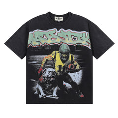 MAJESTIK Men's Vintage Graphic Oversized T-Shirt – Dark Streetwear Double-Sided Print Casual Tee