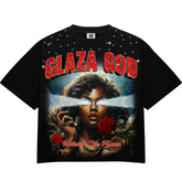 GLAZA GOD Flowers - Heavyweight Terry Oversized Tee- Black