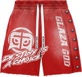 GLAZA GOD Heavyweight French Terry Shorts – Red Wash